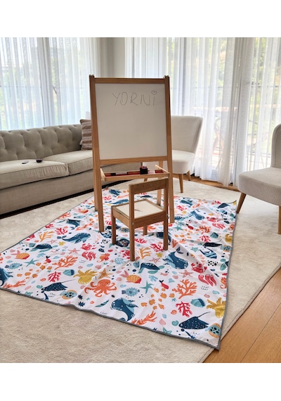 Yorni 145x180 CM Ocean, Sıvı Geçirmeyen Çok Amaçlı Aktivite Örtüsü Yer, Masa Ve Yatak İçin, Makinede Yıkanabilir
