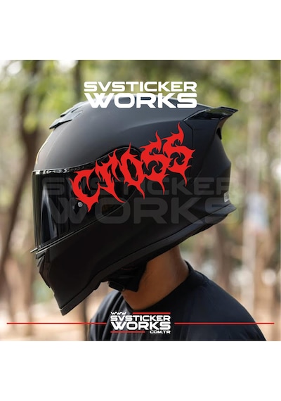 Cross Yazılı Kask Sticker Tüm Kasklar Uyumlu Tek Yön 1 Adet Kırmızı