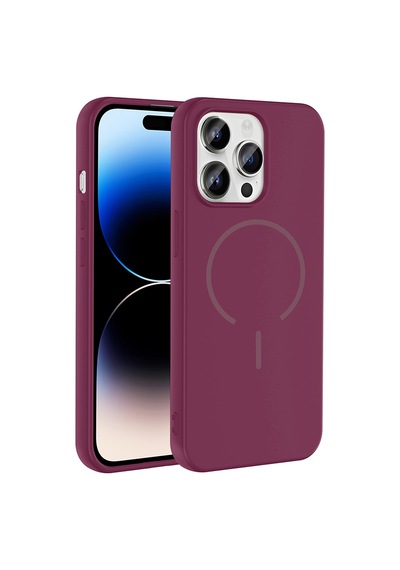Zore Apple iPhone Uyumlu 14 Pro Max Kılıf M-safe Şarj Özellikli Omsy Meta Kapak - Mürdüm