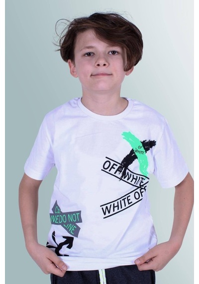 Panios Kids X Baskılı Sıfır Yaka Erkek Çocuk Beyaz T-shirt Beyaz