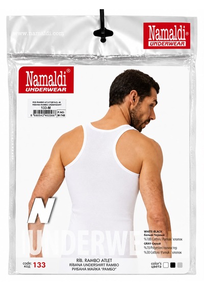 Namaldı Erkek Ribana Rambo Atlet 3'lü Paket - %100 Pamuk Sporcu Atlet 3 Adet Beyaz