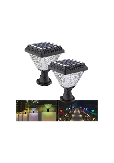 2 Adet Güneş Enerjili, Kumandalı, Rgb, Gün Işığı, Mavi, Kırmızı Işıklı Radar Sensörlü Bahçe Apliği Çok Renkli