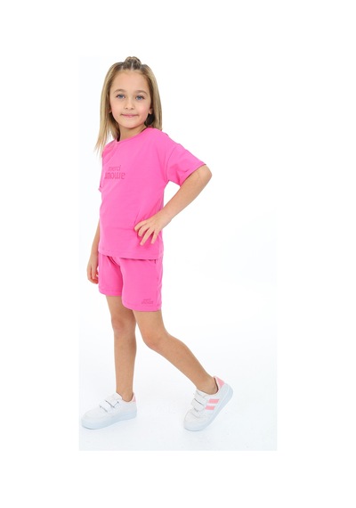 Toontoy Kids Toontoy Kız Çocuk Merci Aour Yazı Baskılı Şortlu Takım Açık Fuşya