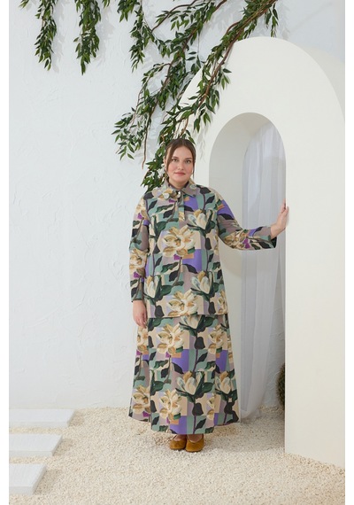 Aker Yeşil Desenli Poplin Tunik Yeşil Yeşil