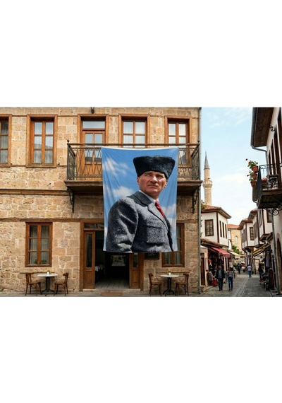 Kalpaklı Atatürk Portresi Poster Bayrak Premium Raşel Kumaş 300x450cm Ata81 Diğer