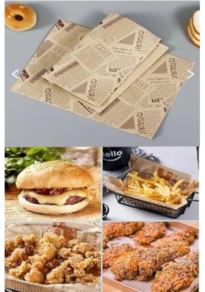 Vintage Gazete Desenli Yağlı Kağıt 50 Adet Kendinden Desenli Mutfak Sunum Ve Sarma Kağıdı, Ekmek, Sandviç Ve Fast Food Paketleme Kağıdı-yağlı Kağıt 50