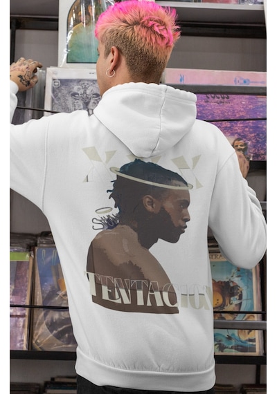 Sevbano X Tentacion Rapper Şarkıcı Sırt Baskılı Unisex Oversize Penye Hoo beyaz