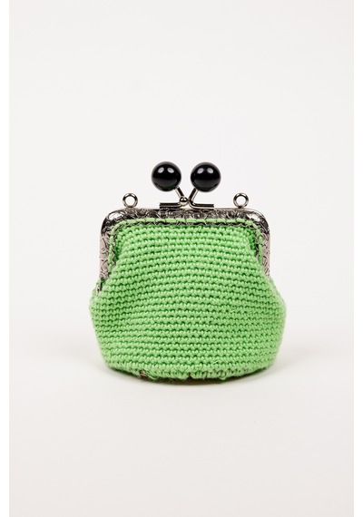 Fabric Craft Bag Bozuk Para Cüzdanı Merserize İplik Klipsli Örgü Açık Yeşil