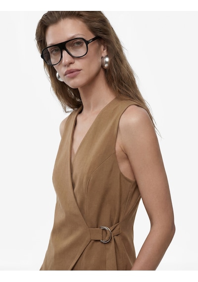 Koton Slim Fit Ayarlanabilir Kapama Detaylı Kruvaze Yelek Kahverengi 6sak20173ew Kahve