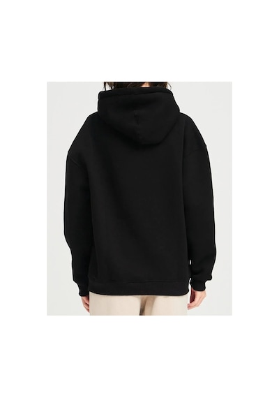 Swoord Kapüşonlu Unisex Oversize Sweatshirt 3 Iplik Şardonlu Pamuklu Baskısız Siyah