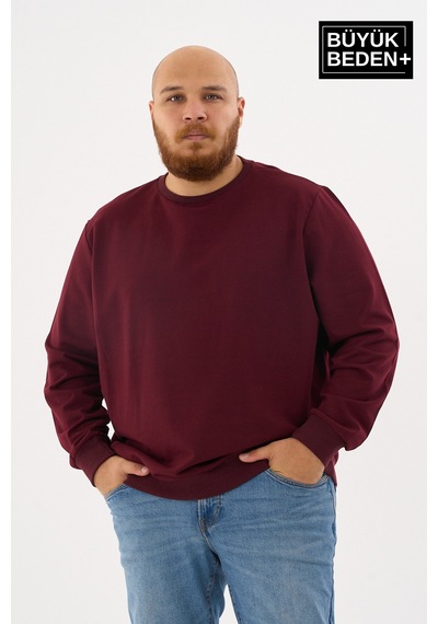 Superlife Erkek Büyük Beden Bisiklet Yaka İnce Sweatshirt Regular Fit %64 Pamuklu Spr26bsw956 Bordo