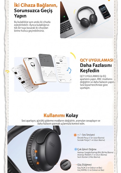 Qcy H2S Lite Bluetooth 6.0 Kulak Üstü Kulaklık