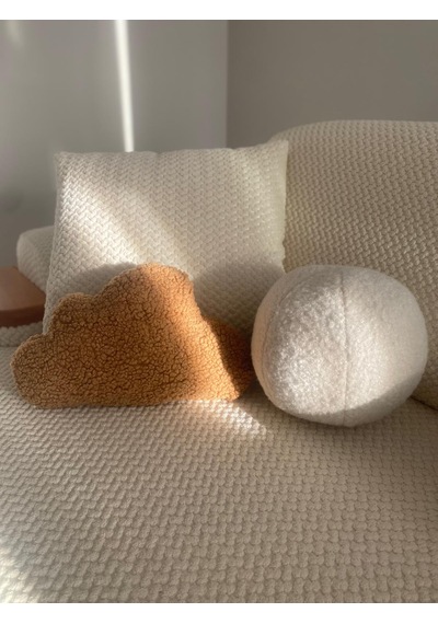Teddy Dekoratif Peluş Top Yastık Kırmızı/beyaz/kahverengi Beyaz