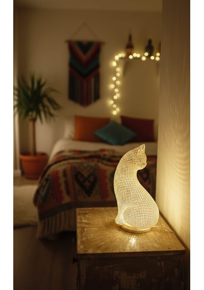 Led Aydınlatmalı Kedi Lambası