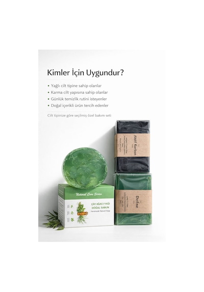 Yağlı Ve Karma Ciltler İçin Doğal Sabun Seti 3 Lü Bakım Paketi Çay ağacı