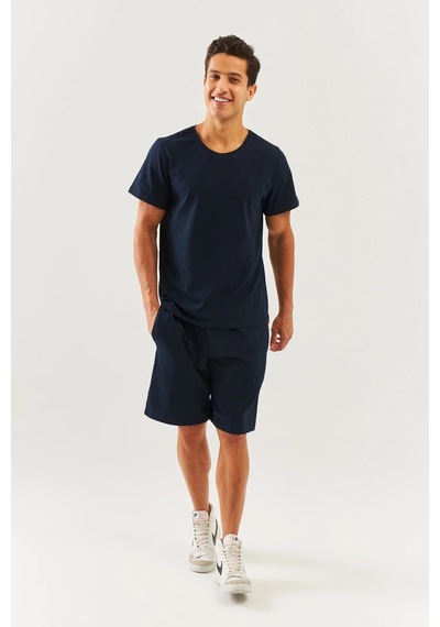 Erkek Oversize Rahat %100 Pamuklu Penye Bisiklet Yaka Kısa Kol Basic T-shirt Classic Collection Lacivert
