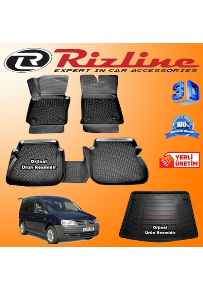 Vw Caddy 3D Paspas + Bagaj Havuzu 2004-2010 Arası Set Rizline N11.5673