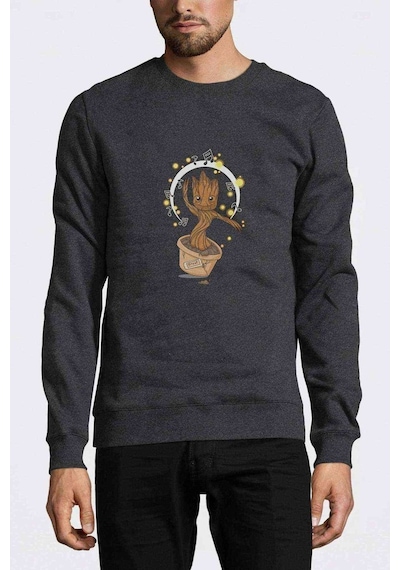 Groot Music Dans Baskılı Füme Erkek Örme Sweatshirt
