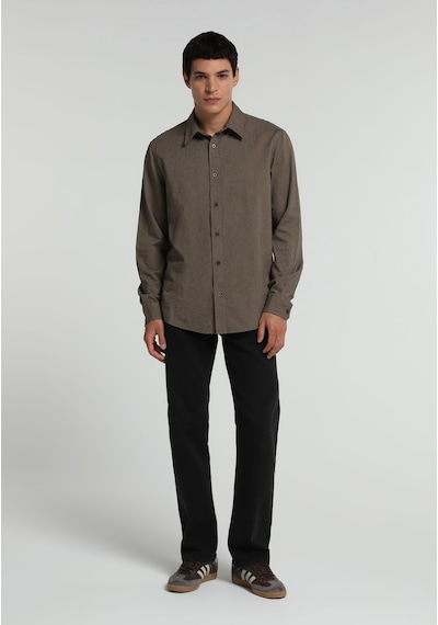 Colin's Colins Regular Fit Shirt Neck Düz Erkek Kahverengi Uzun Kol Gömlek Cl1073845 Q1.v2 Brw