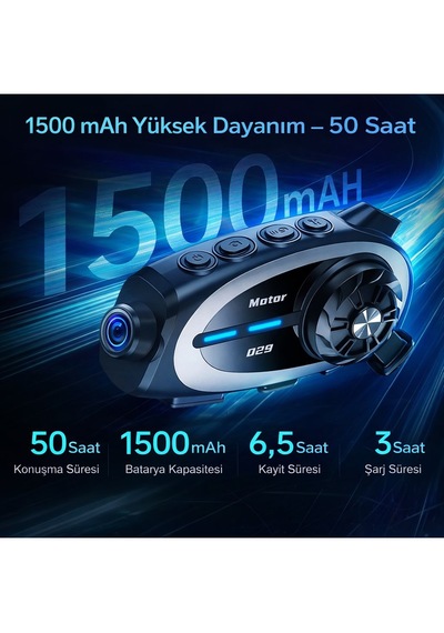 Motorsiklet Kask Için Interkom & Kamera 1080p Kayıt, 500 M Interkom, Ipx6 Su Geçirmez, Uzun Pil Ömrü