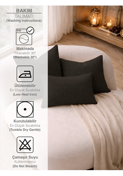 Br Perle Antrasit Keten Dokulu Dekoratif Kırlent Kılıfı Modern Salon Koltuk Yastığı