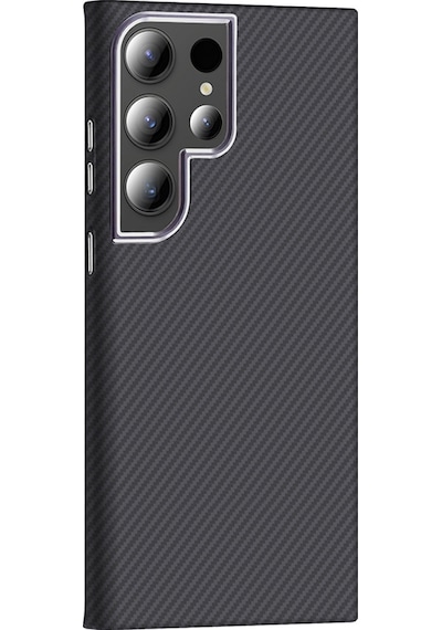 Galaxy Uyumlu S23 Ultra Kılıf M-safe Şarj Özellikli Karbon Fiber Görünümlü Tchs Gros Kapak - Siyah Siyah