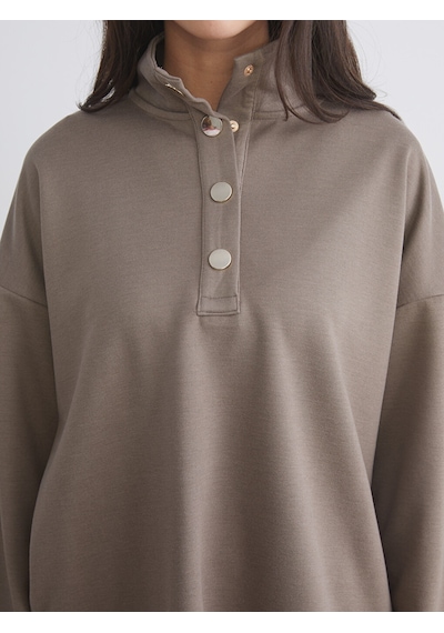 Lcw Vision Kahverengi Dik Yaka Oversize Kadın Sweatshirt