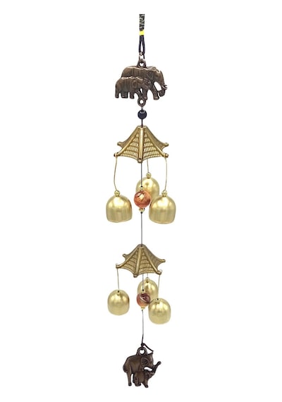 Feng Shui Metal Rüzgar Çanı Iki Katlı Bereket Filleri 6 Çan
