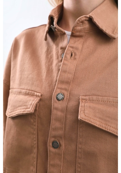 Kadın Oversize Jean Gömlek Bej 001