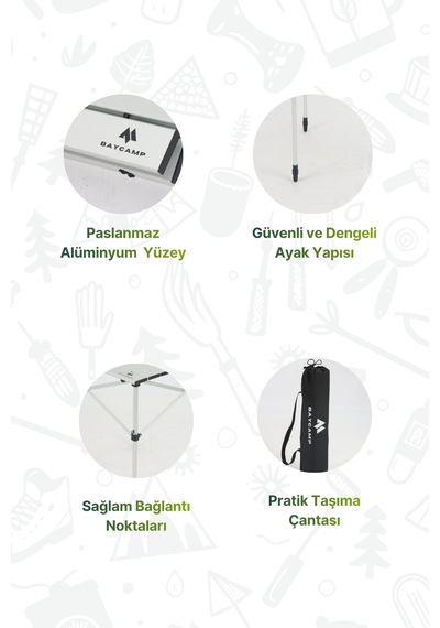 Baycamp Alüminyum Katlanır Orta Boy Kamp Masası Y:70xg:70xd:70 Cm Gri