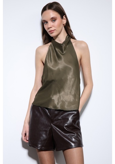 Antioch Saten Halter Kadın Top Haki