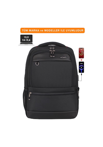 14"-15,6" İnç Körüklü Siyah Laptop Sırt Çantası Unisex Su Geçirmez Kumaş Siyah