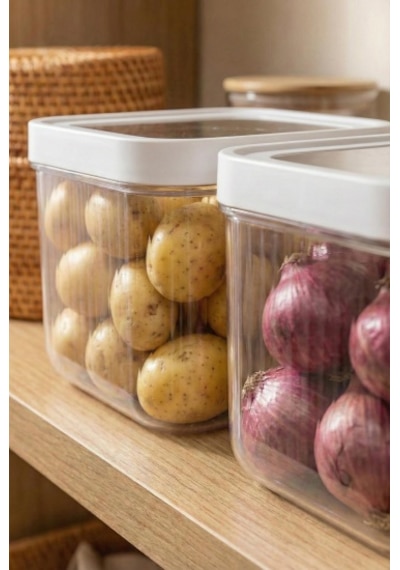 2'li 12 Lt Multibox Beyaz Kayar Kapaklı Saklama Kabı & Erzak Kabı & Patates Soğan Kovası