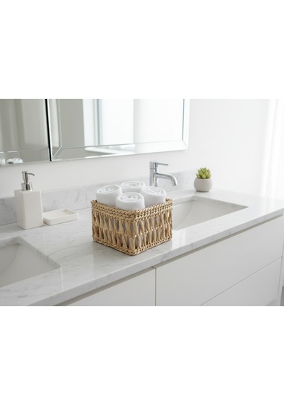 Dekoratif Desenli Doğal Hasır Kare Havlu/peçete Sepeti 18x18x11 Acı Kahve - Hasır Kahve