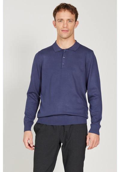 AC&Co / Altınyıldız Classics Erkek Indıgo Standart Fit Normal Kesim Polo Yaka Triko Kazak İndigo AC&Co / Altınyıldız Classics Erkek Indıgo Standart Fit Normal Kesim Polo Yaka Triko Kazak İndigo