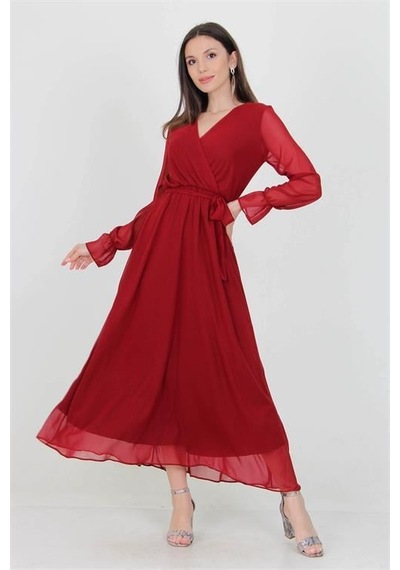 Dip Moda Kadın Kuşaklı Astarlı Uzun Şifon Elbise Dpnb003 Bordo Dip Moda Kadın Kuşaklı Astarlı Uzun Şifon Elbise Dpnb003 Bordo