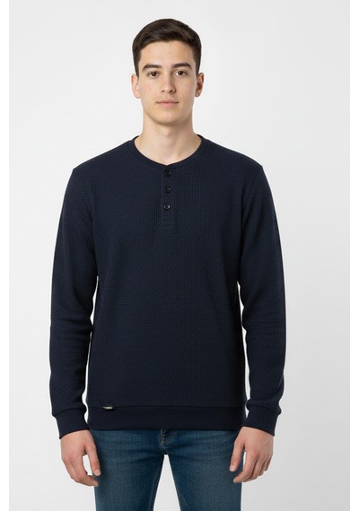 Mevsimlik Düğme Detaylı Bawelna Kumaş Uzun Kollu Erkek Çocuk Sweatshirt-90968 Lacivert