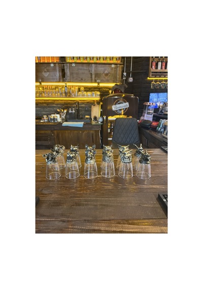 12'li Hayvan Figürlü Metal Detaylı Cam Shot Bardak Seti Bar Barmen