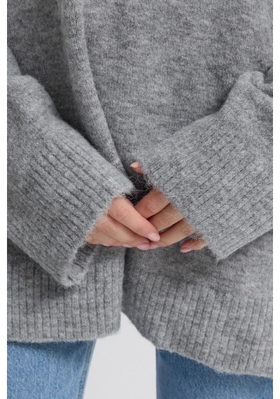 Dik Yaka Triko Oversize Kazak 1413 Gri