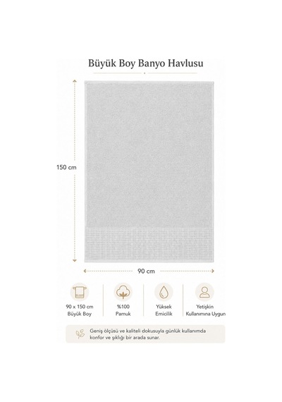 Banyo Havlusu %100 Pamuk 90x150 Cm Linea Collection 650 Gr Açık Gri