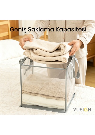 Vusign Katlanabilir Fileli Kirli Çamaşır Sepeti, Beyaz