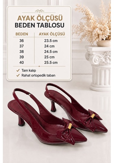 Dabab Shoes Kamıla Kadın Bordo Fiyonk Detaylı Rugan Sivri Burun Slingback 7 Cm İnce Topuklu Ayakkabı Dabab Shoes Kamıla Kadın Bordo Fiyonk Detaylı Rugan Sivri Burun Slingback 7 Cm İnce Topuklu Ayakkabı