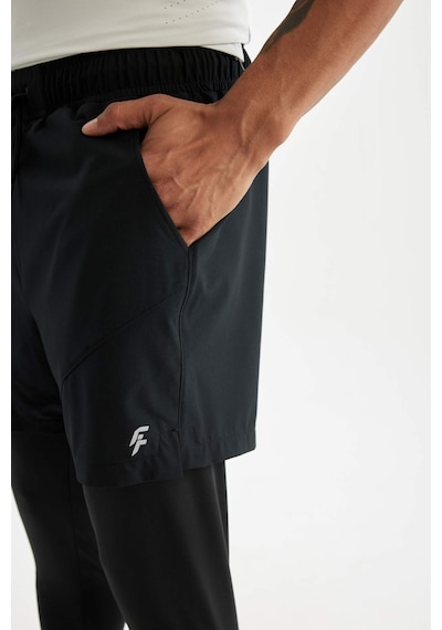 Defacto Slim Fit Dar Kesim Sporcu Uzun Taytlı Dokuma Şort A9124AX23AU Siyah