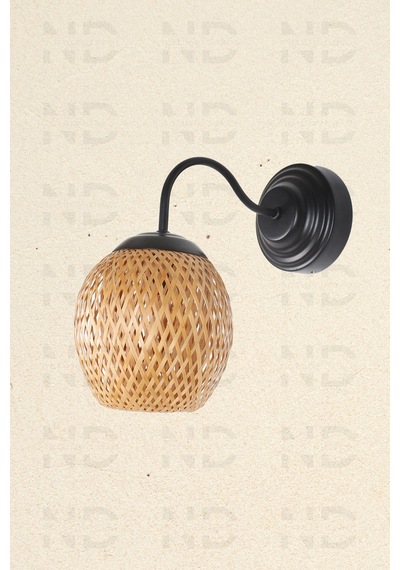 Boja Bambu Siyah Detay Aplik 15x15x25 Cm İskandinav, Modern, Bohem, Rattan, Aydınlatma Altın