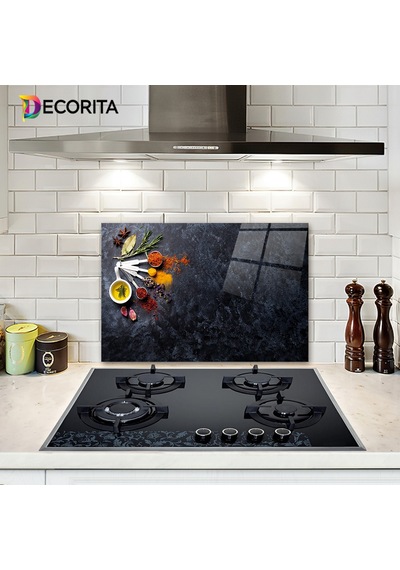 Decorita Cam Ocak Arkası Koruyucu | Baharat Çeşnisi | 40cm x 60cm