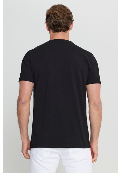 Altınyıldız Classıcs Erkek Sıyah Pamuklu Slim Fit Dar Kesim Bisiklet Yaka Baskılı Esnek Tişört SIYAH