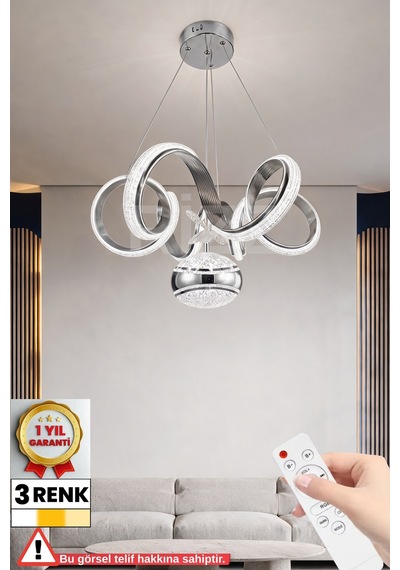 İthal Kasa Xl 3 Renk Kumandalı Led Avize Kıvrım Toplu Gümüş Kasa Ledli Salon & Oturma Odası Avizesi Gümüş - 874861909 Gümüş - 874861909 Gümüş
