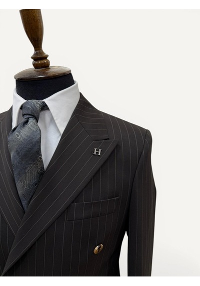 Hermose Sartorial Espresso Kahve Çizgili Kruvaze Takım Elbise Kahverengi