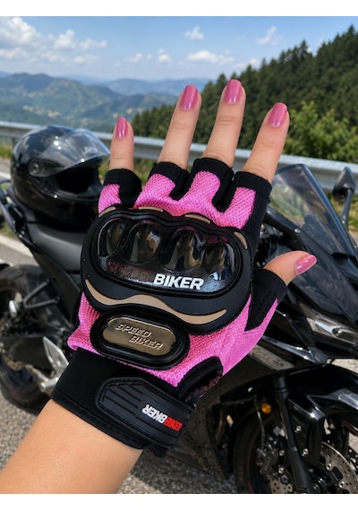 Speed Biker Kısa Parmak Yazlık Motosiklet Eldiveni Pembe Ce En 13594  Sertifikalı