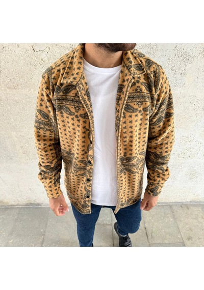 Wear Vexel Erkek Düğmeli Gömlek Polar Sweatshirt Yumuşak Dokulu Oversize Kalıp -sarı Çok Renkli